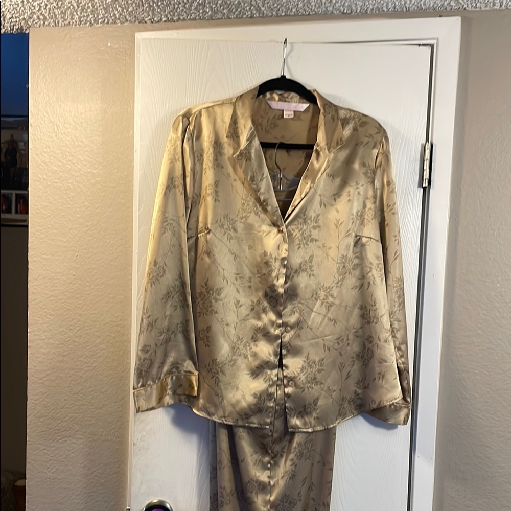 Gold Floral Satin Pajama Set